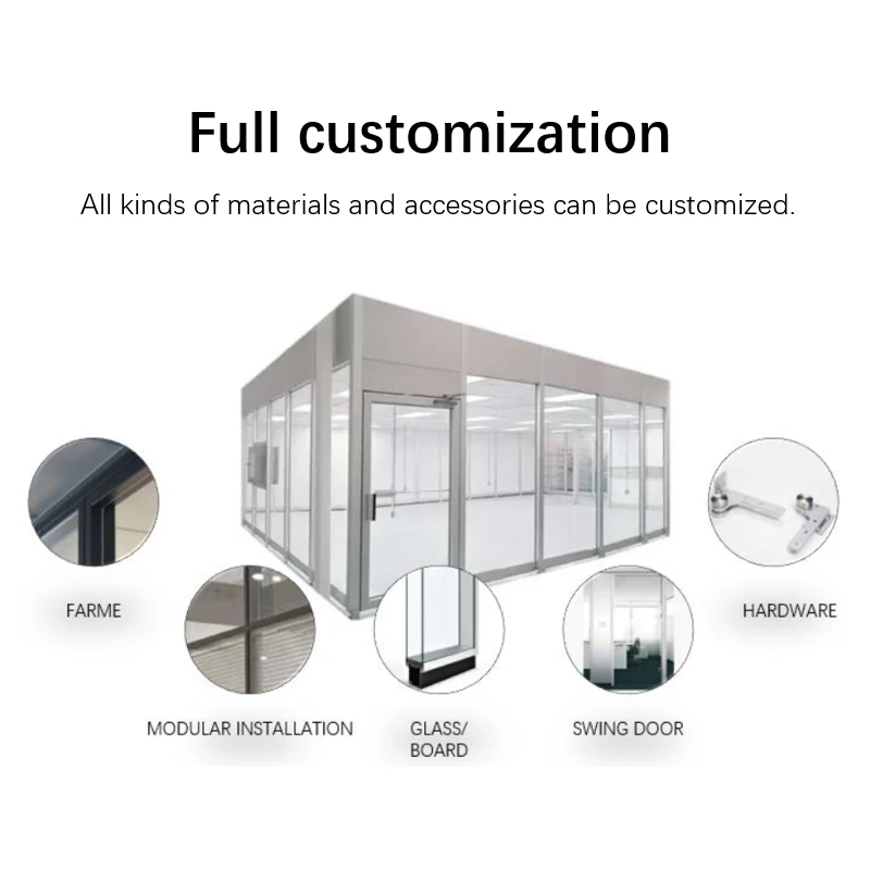 New Design Popular Metal Frame Office Room Divider Soundproof Tempered Glass Partitions Wall Office Cubicle