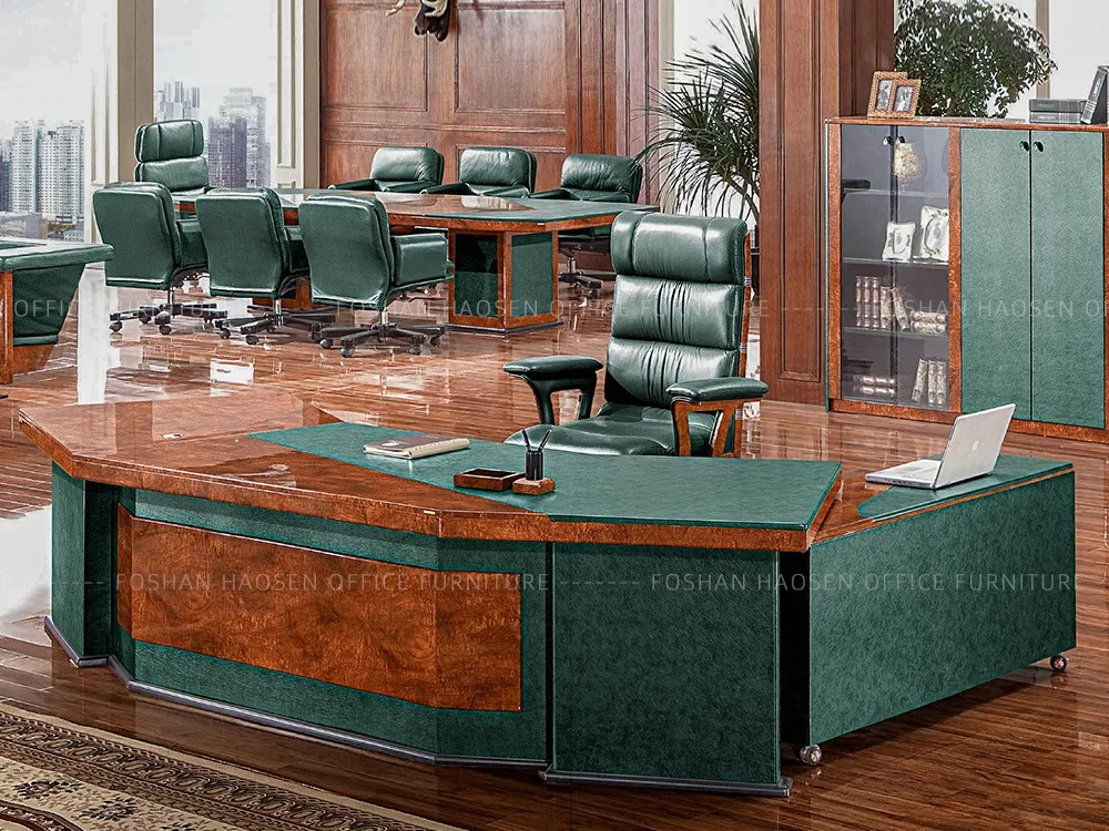 Haosen 6835 Classic Green Leather Mdf Wooden Office Desk Manager Office