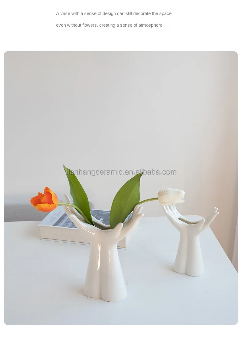 Nordic Hand Vase Flowers Modern Home Office Decor of Creative Floral Composition Living Room Ornament Ceramics Vase.jpg