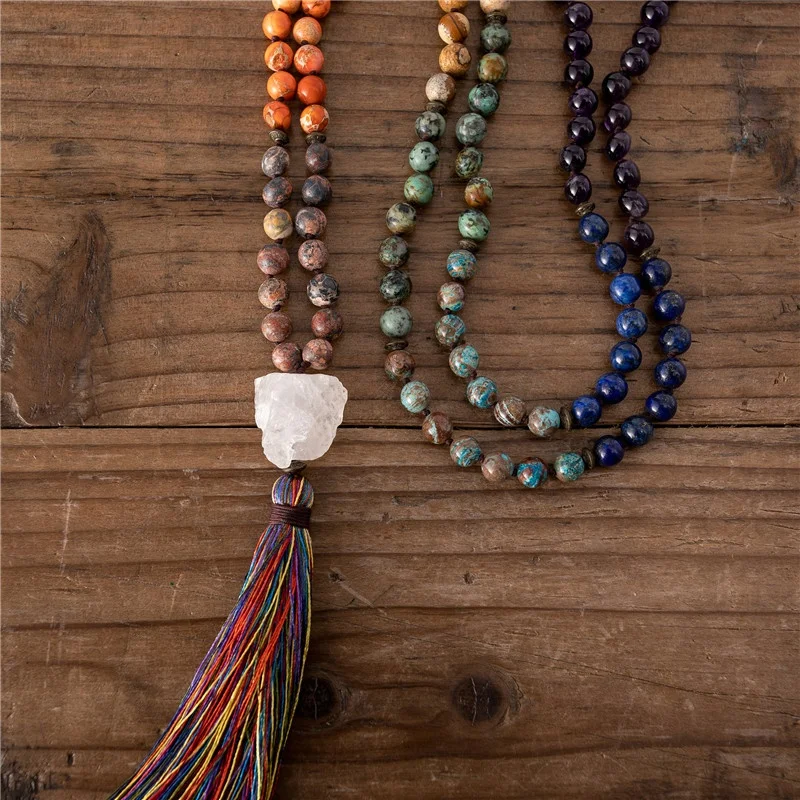 Handmade 7 Chakra Multi Colors Natural Stone 108 Mala Beads Necklace With Tassel Yoga Meditation Jewelry Friends Gifts Wholesale
