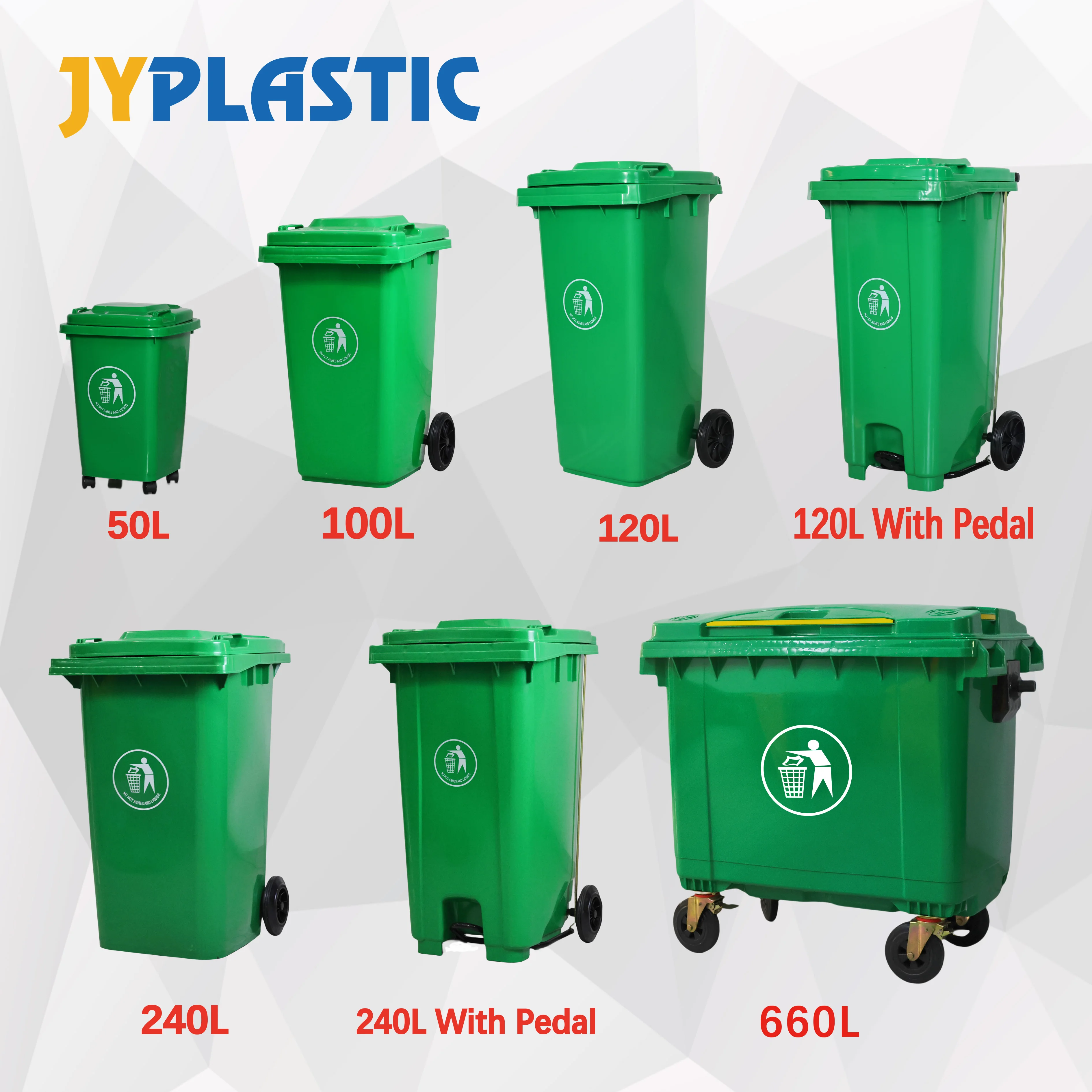 HDPE Public Plastic Garbage Bin Outdoor 360L Green EN 840 Dustbin 96 Gallon Trash Can With Cover