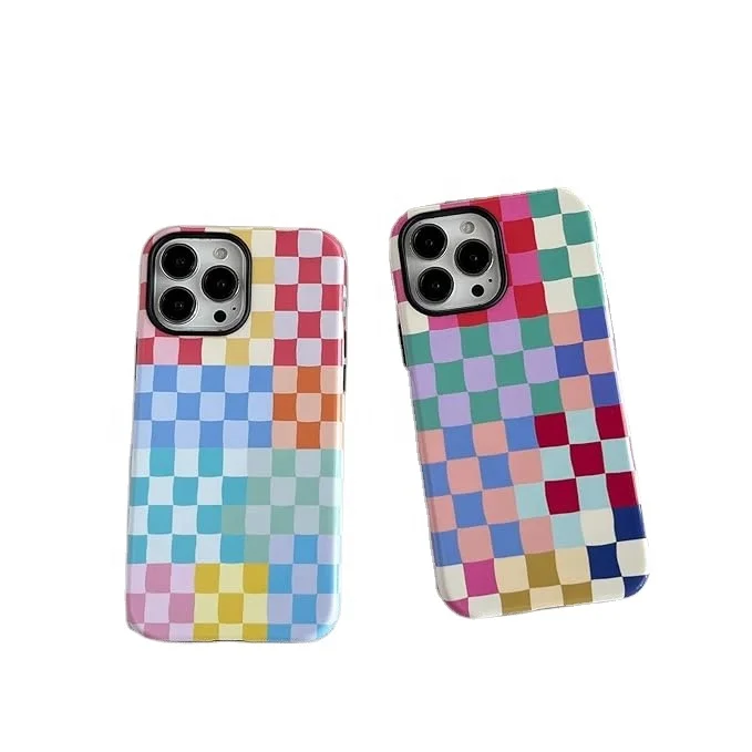 Laudtec Cute Colorful Checkered Shockproof Case for iPhone 15 pro max Slim Soft TPU and Hard PC Protective Phone Case