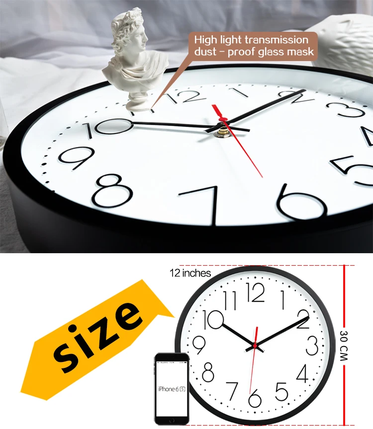 Custom 12 Inch Quiet Quartz Simple Wall Clocks Simple Silent Promotional Plastic Decorative 3d Wall Clock