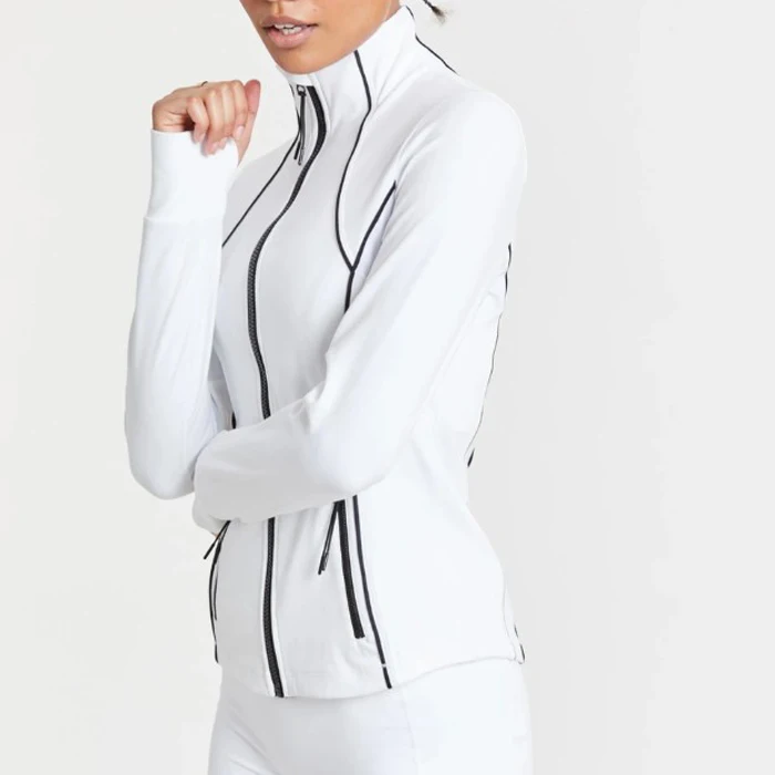 Cool style plain women slim fit tight long sleeve gym tops custom fitness sports outwear yoga zipper jackets