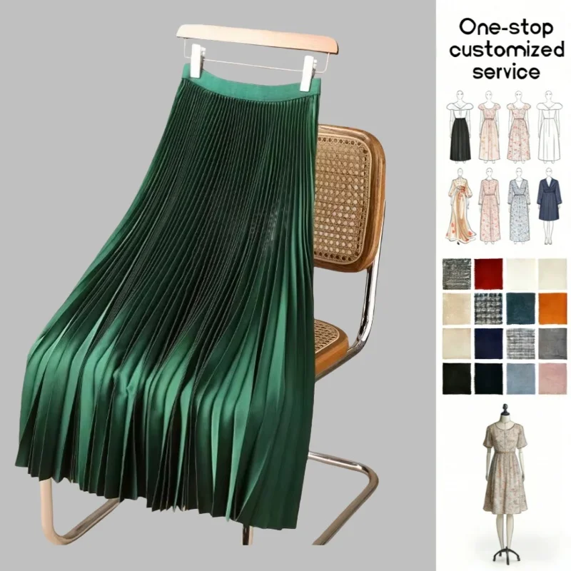 ODM OEM Custom Factory Supply Solid Color Satin Pleated Skirt Plus Size Skirt for Women