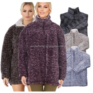 Wholesale Faux Fur Jacket Winter Fuzzy Jumper Sherpa Fleece Pullover Sweatshirt for Women