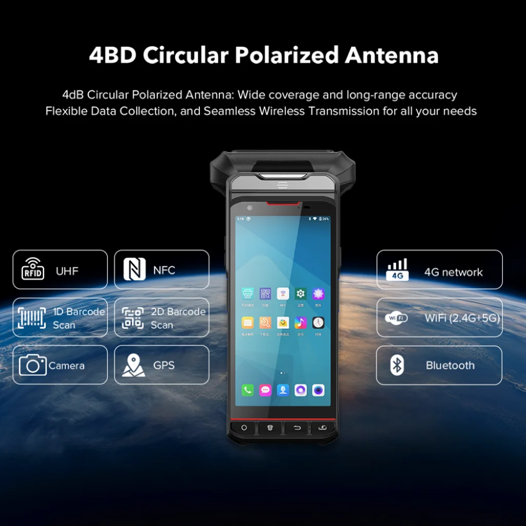 2MP 13MP HD Camera NFC UHF RFID Handheld Reader Writer Bluetooth WIFI 4G Android 13 20m Long Distance UHF RFID Handheld Reader