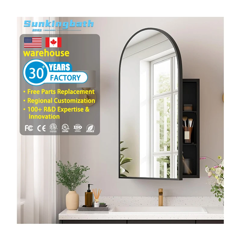 Recessed Smart Led Mirror Small Arch Aluminium Cabinets 4-Tier Wall Mounted Luxury Bathroom Vanity Cabinet for Hotel