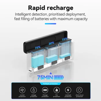 TELESIN Camera Accessories for dji Action 3/4 Portable with Power Indicator Light Three-slot Battery Charging Storage Box detail image