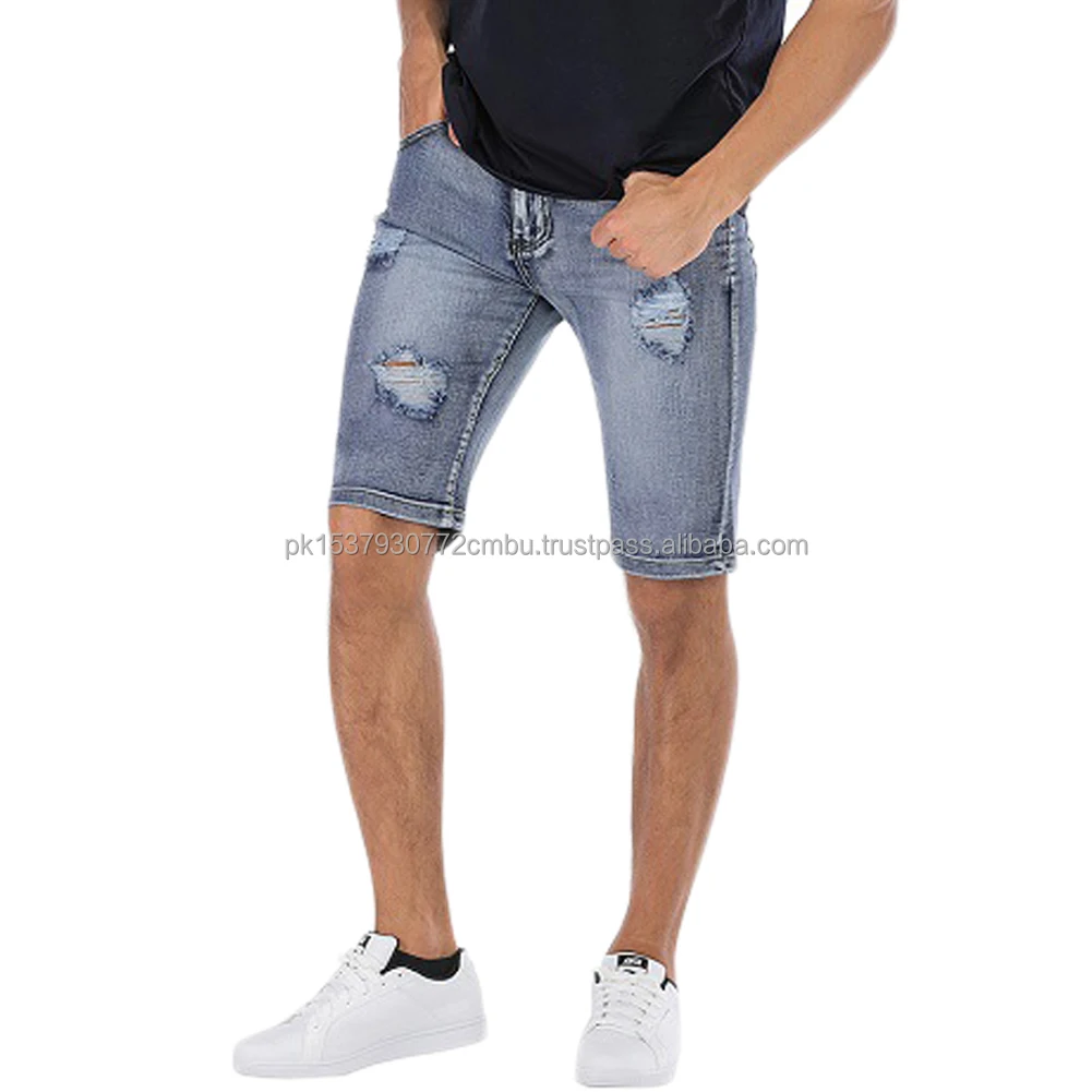 men denim distressed shorts