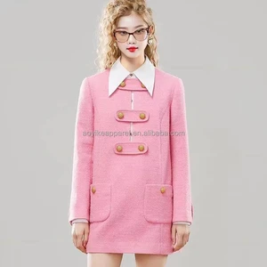 2026F/W Luxury Vintage Dress Retro Style Casual Slim Fit with Square/Halter Neckline Contrast Color Button Loop Pocket