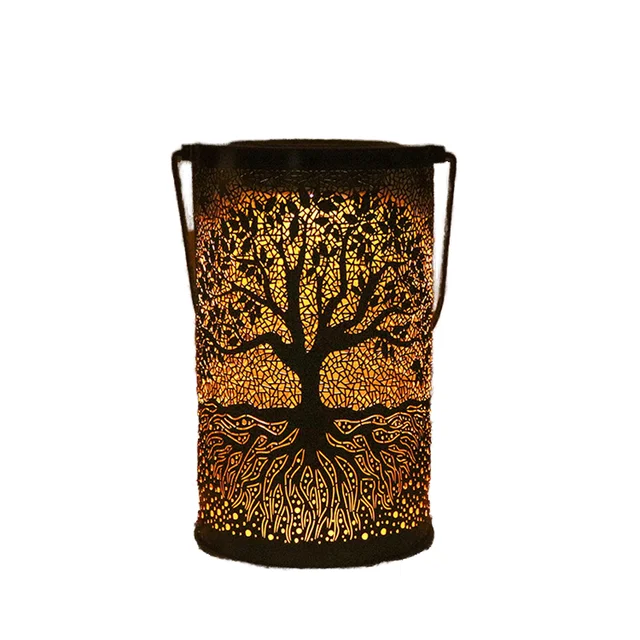 Small Waterproof LED Iron Hanging Lamp Solar Garden Lights for Courtyard Lawn & Hollow Tree Outdoor Hanging Solar Lanterns