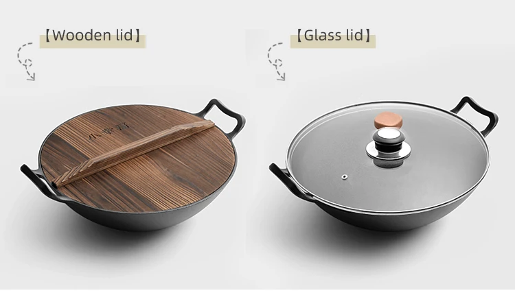 Pre Seasoned Cast Iron Wok With Lid Big Chinese for