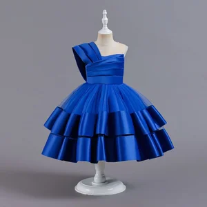 Candy Color Slanted Shoulder Satin Princess Dress for Girl Layering Elegant Dresses for Girls