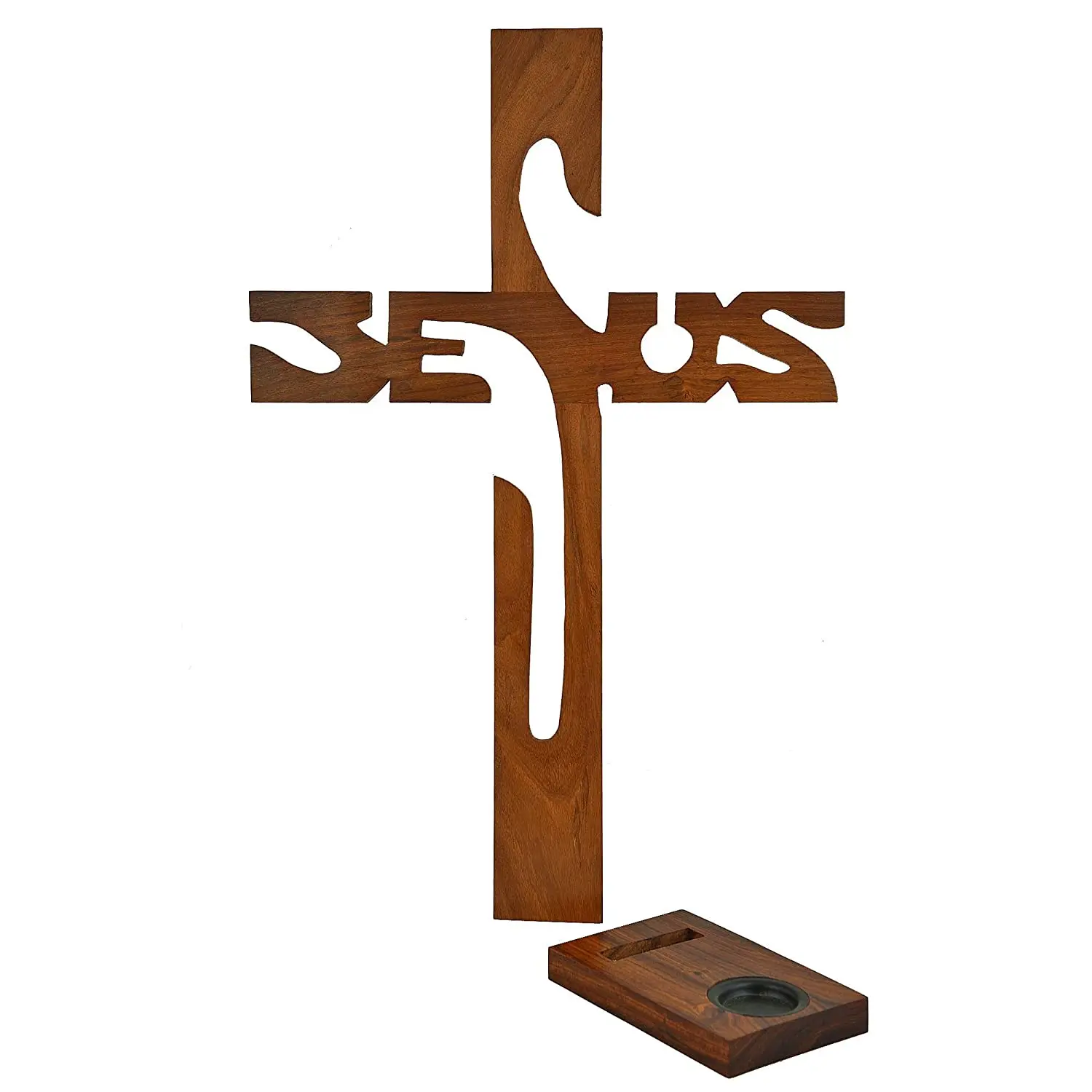 Croce Da Parete Rustica In Finto Legno Con Mani In Preghiera, Decorazione Spirituale 33x20 Cm