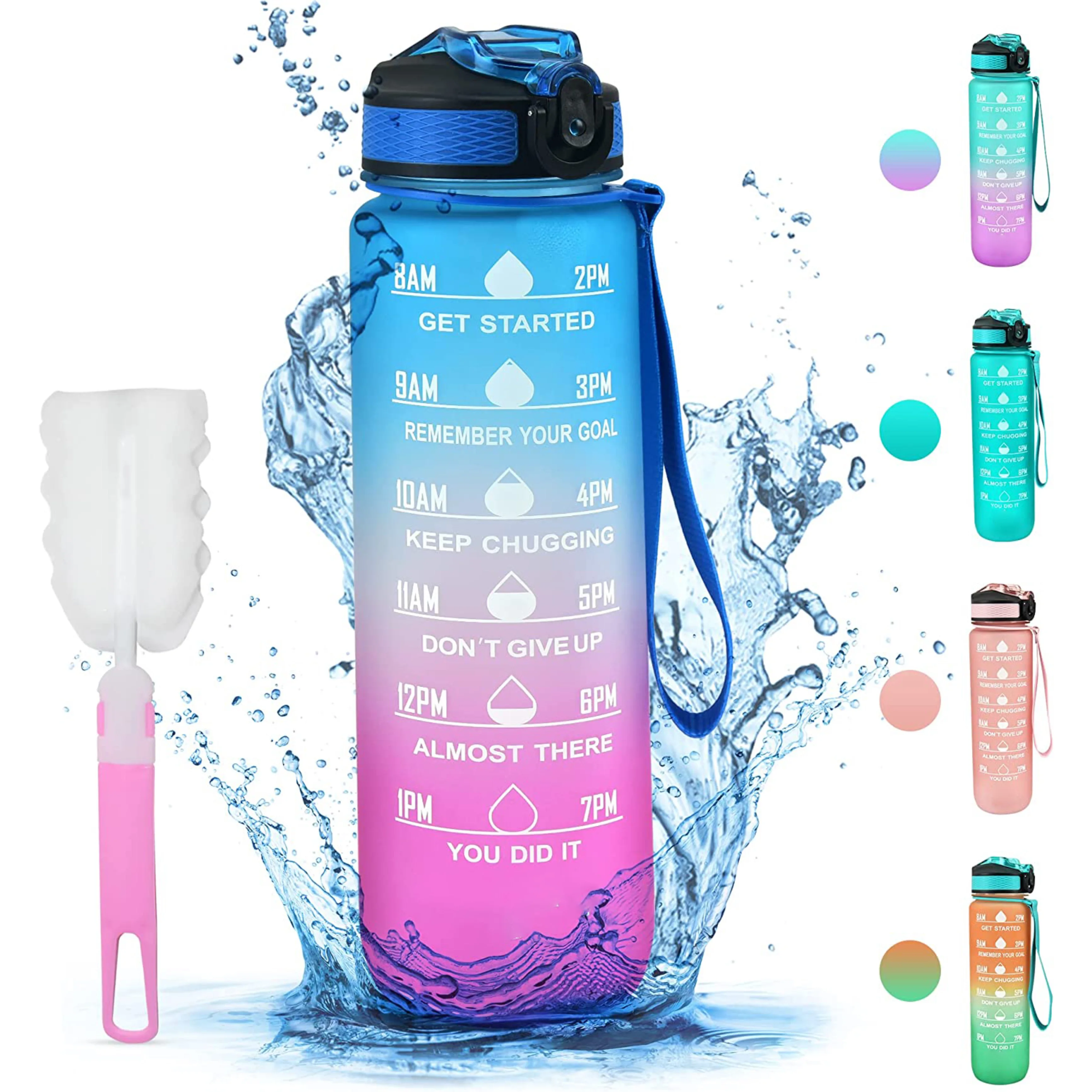 Water Bottles With Time Markings - Leakproof Reusable 32oz Motivational ...