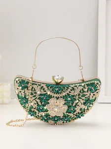 New Arrivals Vintage Diamond Evening Clutch Bag Elegant Handbag Bridal Wedding Golden Shiny Rhinestone Classic Polyester 7