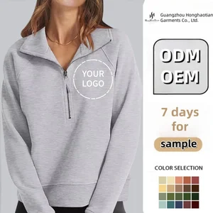 ODM Custom Wholesale Ladies Sweatshirt Dtg Print Zip Neck Half Zip up Pullover Hoodies Hip Hop Stand Collar Quarter Zip Pullover