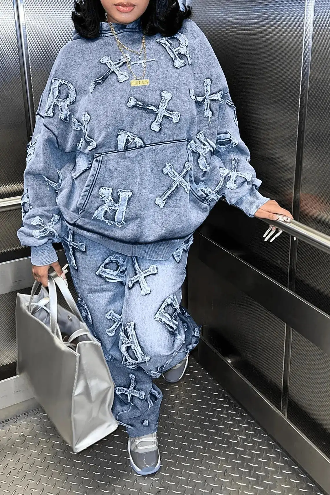 Wholesale Fashion Printed Hoodie 2 Pieces Set Casual Loose Two Piece Pants Sets Women