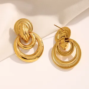 MW Women's Trendy 18K Gold Plated Stainless Steel Classic Earrings Hoop Geometric Pattern Emerald Cut Micro Insert Parties