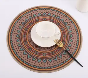 Bohemian Style Coasters Minimalist Faux Linen Design Heat-Resistant PVC Leather Cork Dining Mats Rubber Backing Pads Table Use