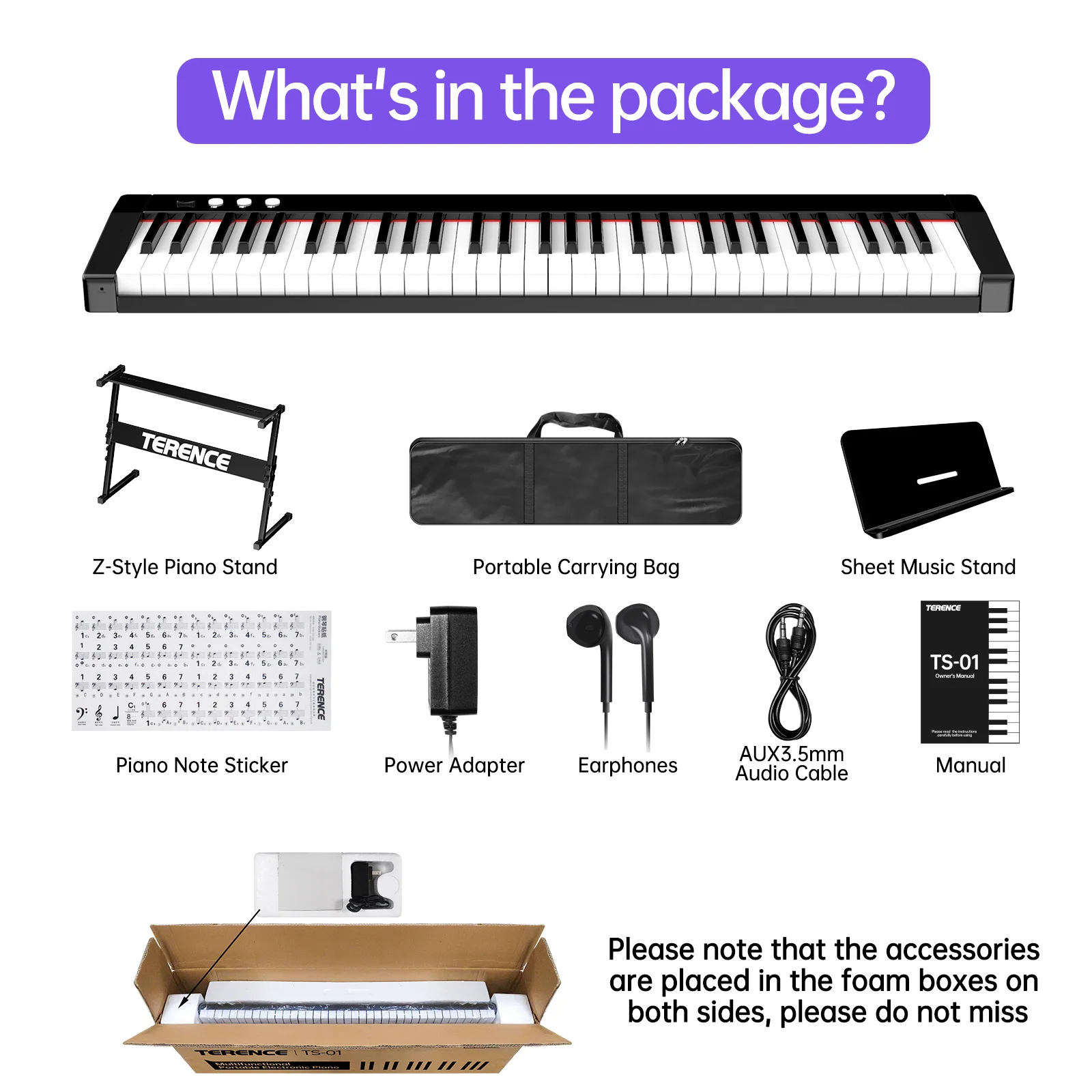 TERENCE TS01 61-key Multi-function Electric Keyboard Piano 1800mAh Battery  Support Lighted Keyboard u0026 MIDI USB Interface| Alibaba.com