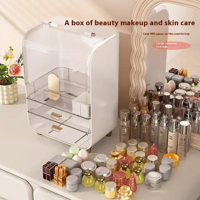 Large Capacity Transparent Plastic Storage Cabinet Open Dust-Proof Dressing Table Case for Household Cosmetics Skincare Rack
