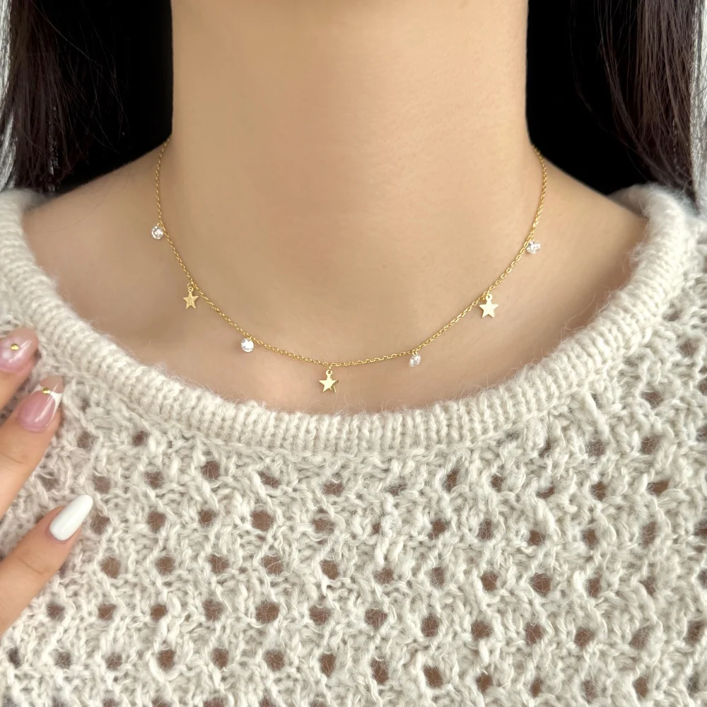 KAKODIY Exquisite Rhodium 18K Gold Plated Chain 925 Sterling Silver Multiple Pendant 5A Zirconia Star Christmas Ornament Necklace detail 7