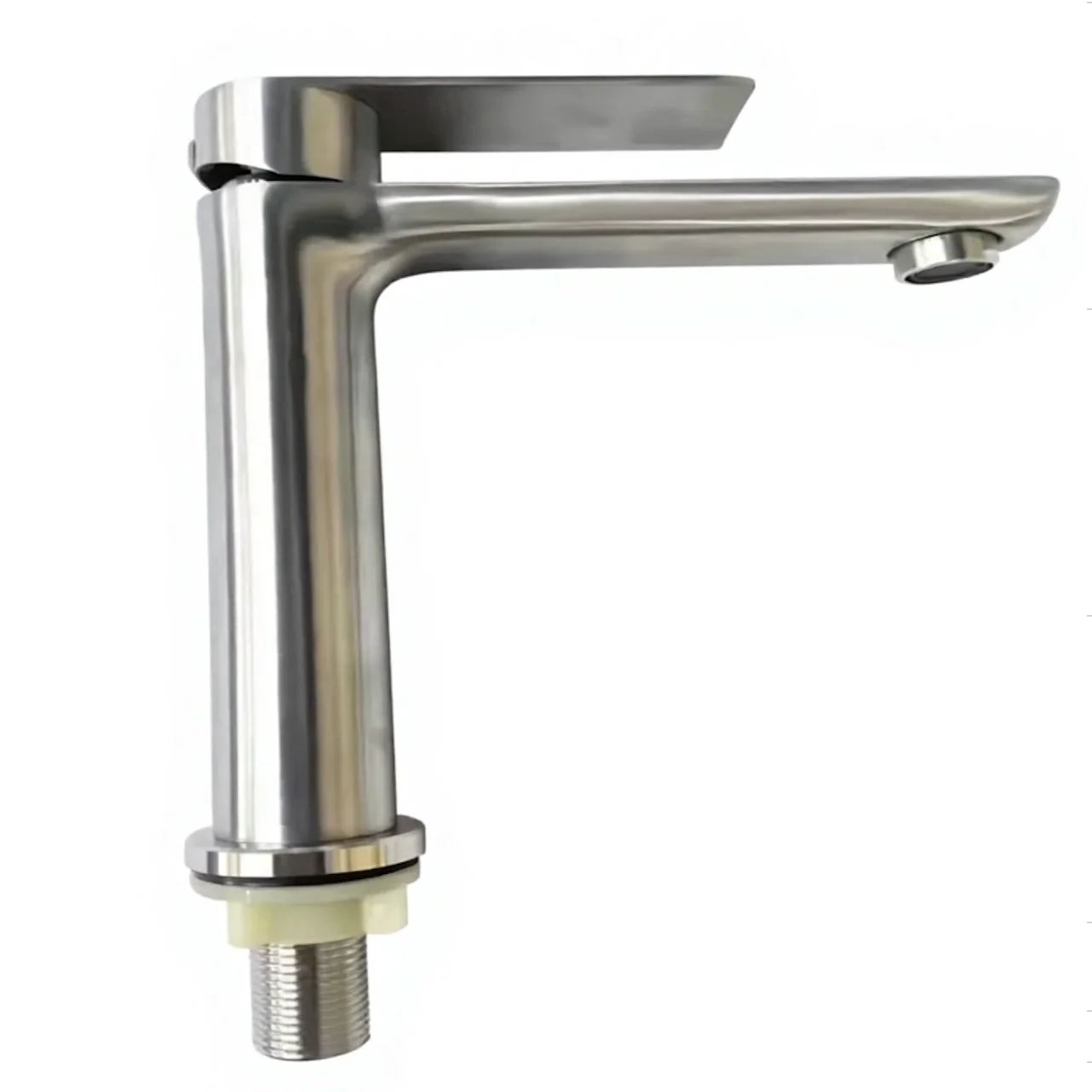 SUS 304 Stainless Steel Single Handle Single Hole Cold Basin Faucet Brushed Finish Deck Mounted Washbasin Ceramic Valve Core