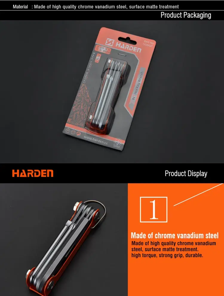 Professional Tools Chrome Vanadium 7 In 1 Hex Key Wrench Set