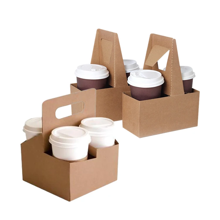 Custom Logo Coffee Packaging Cups Disposable Takeaway Takeout Corrugated Paper Cup Holder for Coffee Tea Drinking Carrier