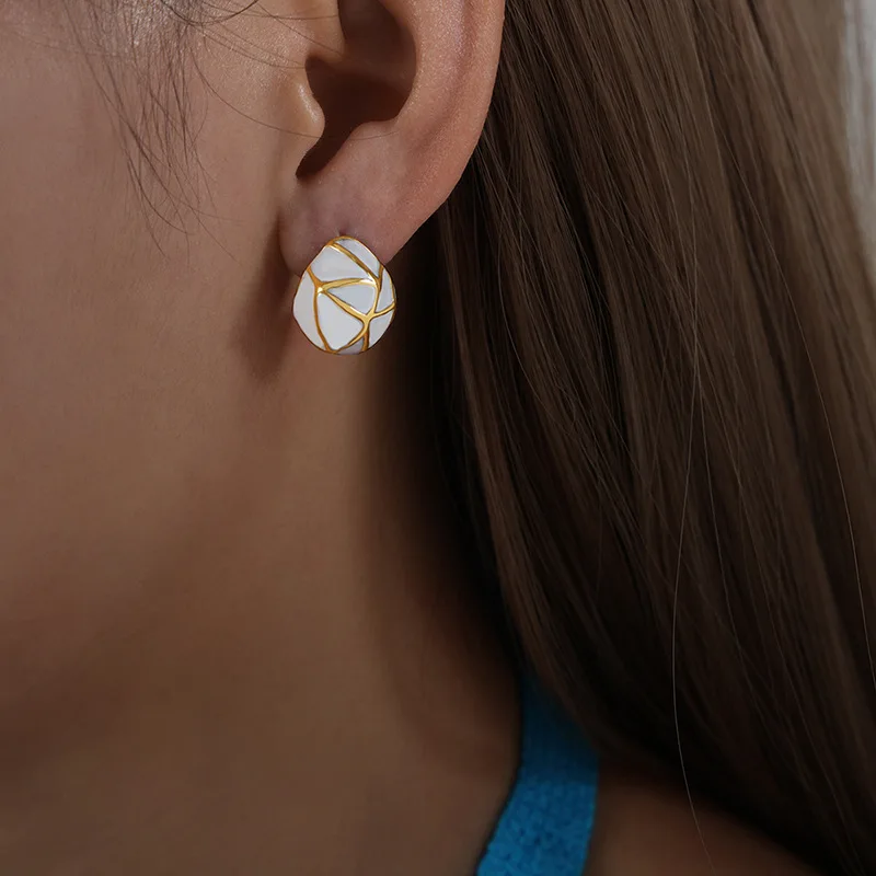 Palace Style Geometric Line Texture Color Weight Drop Glaze Design Joyas De Acero Inoxidable Titanium Steel Earrings