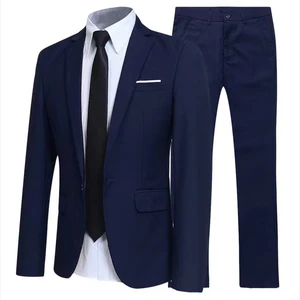 Two Piece Formal Business Men's Suit Slim Fit Single Button Solid Color Suit for Men