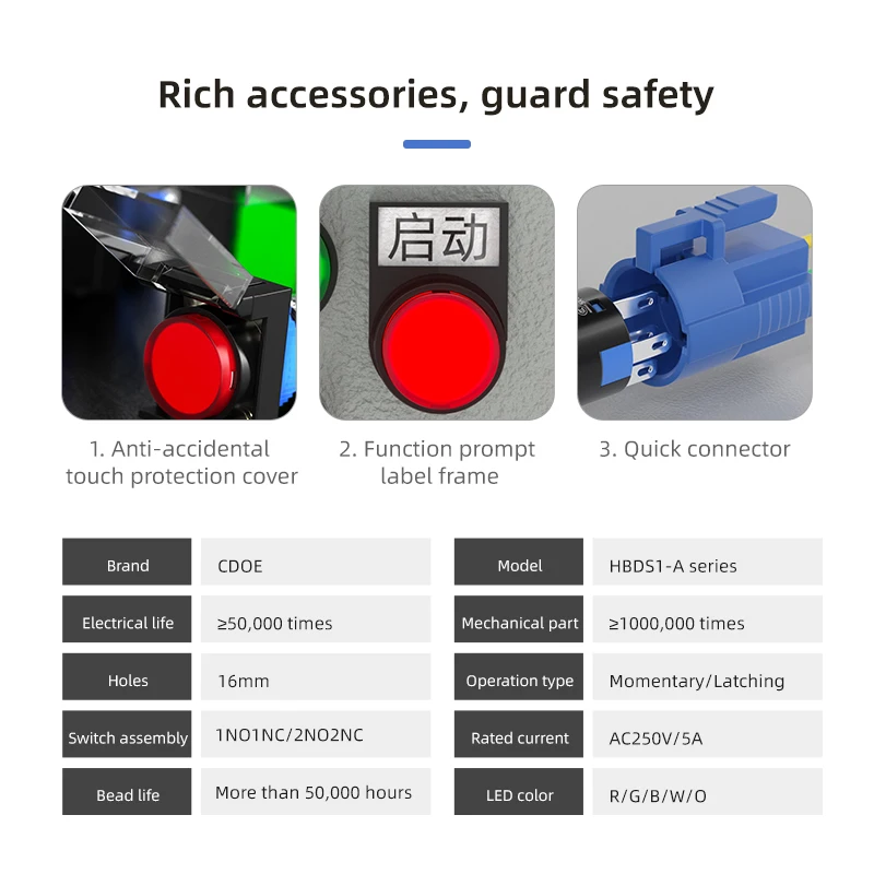 CE Plastic Material Pushbutton Switches Pin Terminal Self Recovery 16mm Round Square Rectangular Push Button
