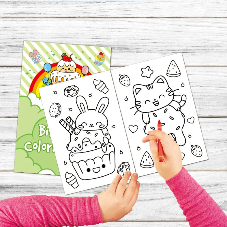 product custom printing service happy birthday personalized coloring book and crayons set educational toys for kids-24