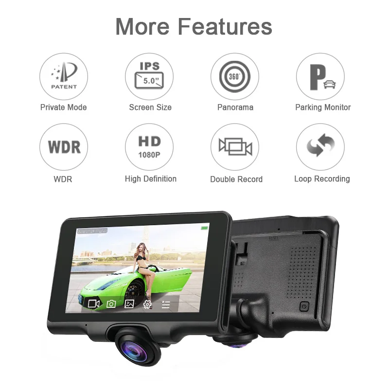 PI50 360° Panoramic HD1080P Dash Camera with 5.0' IPS Touch-Screen &  Private Tooling - SUNWAYI