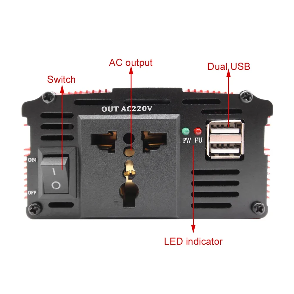 Mini Improved 2024 Latest Technology Inverter 12V 220V 1000W Automotive Power Inverter Charger Converter With Fan Wholesale