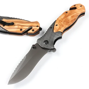 X50 Tactical Folding Knife 440C Blade OEM Pocket Knife Outdoor Camping Fishing Hunting Olive Wood Handle DIY Grade Hand Tools
