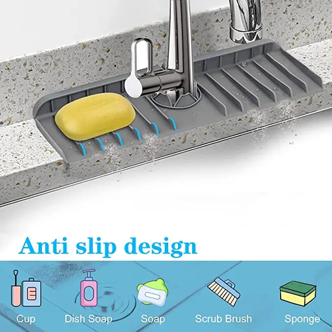 Custom Silicone Sink Faucet Mat Absorbent Water Catcher Mat Splash Guard Drip Catcher Mat for Kitchen Sink