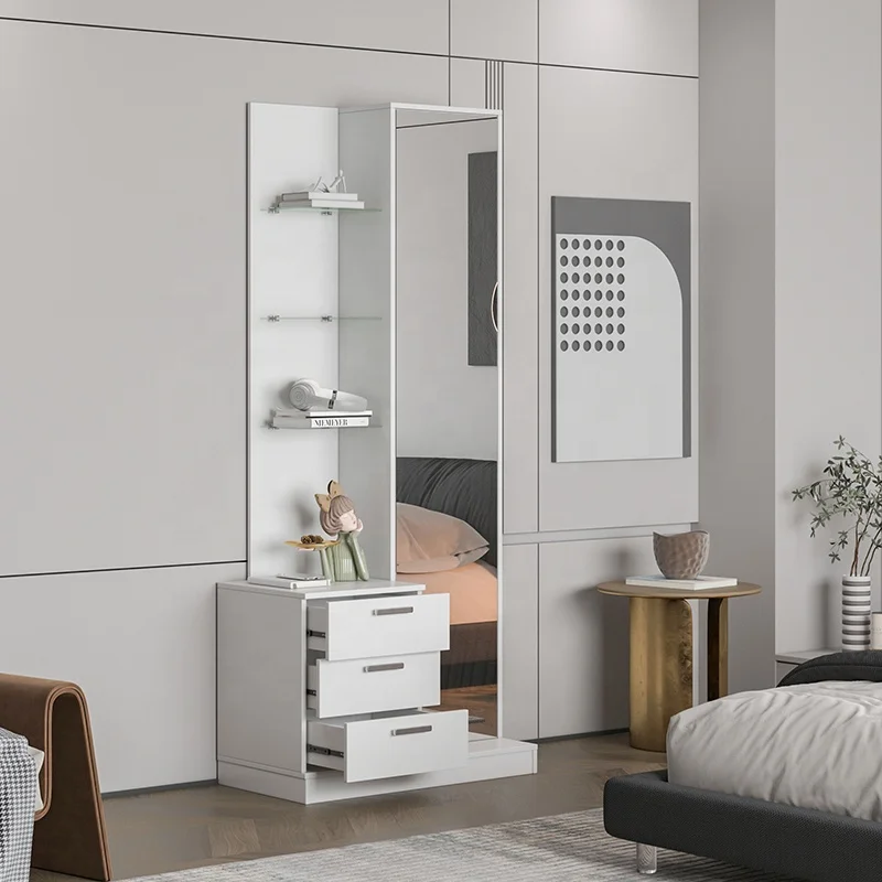 White Dressing Table with Mirror and Drawers Bedroom Furniture Modern Style Storage Drawers