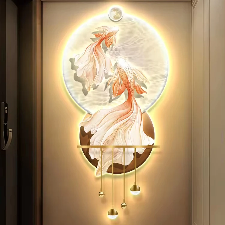 Yiwu Original Factory Three-dimensional Entrance Decoration Painting LED Mural and Koi Wall Decoration
