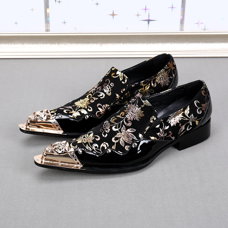 black and gold men's dress shoes Gold Spike Shoes | Mens Smoking Slippers