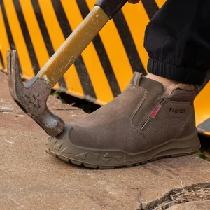 Factory Direct Winter Protective Warm Snow Safety Shoes Work Boots for Men No Shoelace Anti-Smash/Puncture Iron Toe PU Outsole