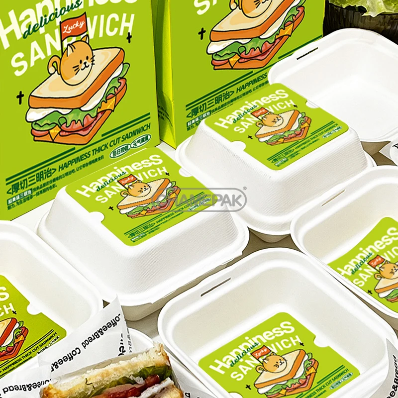 Custom Sandwich Breakfast Wrapping Portable Hamburger Food Packaging Disposable Kraft Paper Box