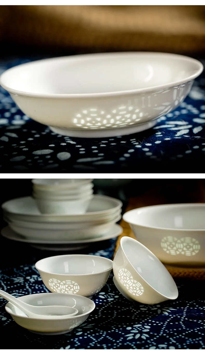 Jingdezhen Exquisite White Porcelain Tableware Set Underglaze Colored Bowl Plate Spoon Dish for Home Made of Ceramic manufacture