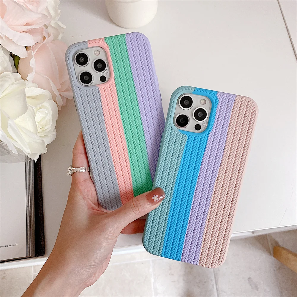 Rainbow Soft Silicone Designer Phone Case For Iphone 11 12 13 Pro Max Silicone Mobile Cover Case details