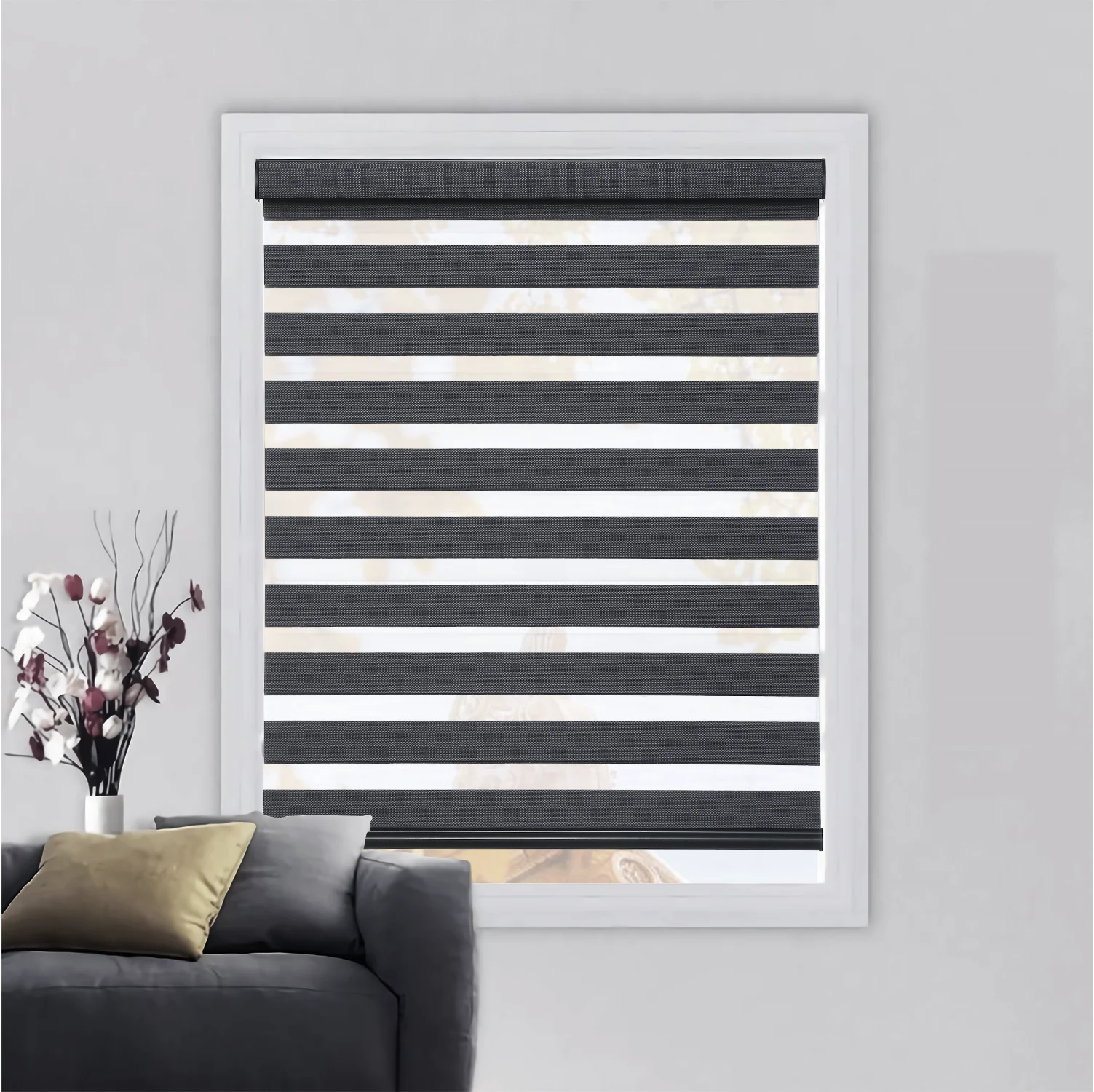 Smart Remote Control Blackout Blinds Electric Double Layer Zebra Blinds Motorized Fabric Roll for Meeting Room