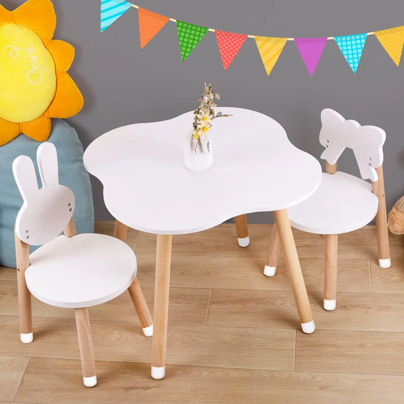 Customized Nordic Kids Furniture children Wooden play house Study Table and Chairs set Cartoon Table Desk Playhouse Furniture