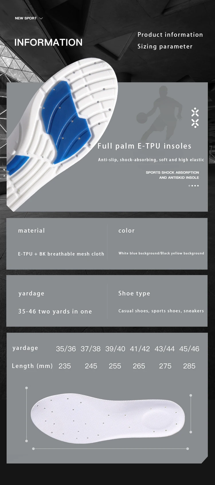ETPU Sports Insoles Air Cushion Shock Absorbing Pads