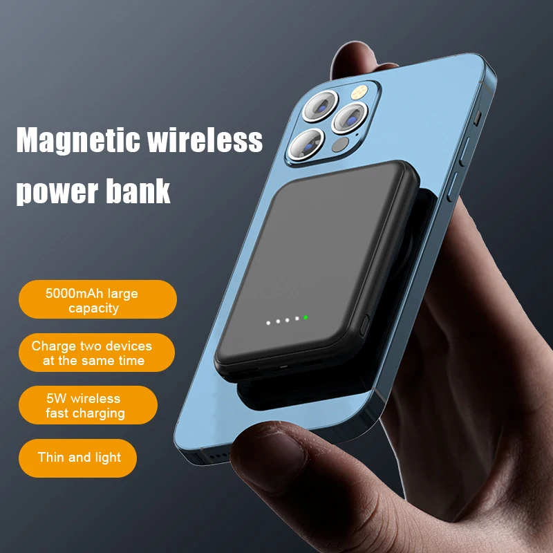 Logo Custom 5000mah Magnetic Wireless Power Bank Mini Pocket Sized Portable Charger Battery Powerbank for apple 12 13